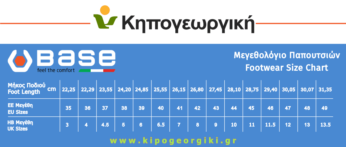 Οδηγός Μεγεθών Υποδημάτων BASE